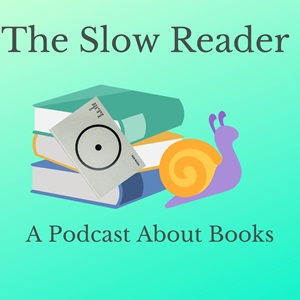 A square image showing a cartoon snail in front of a pile of colourful books. The top book is the cover of "The Creative Act" by Rick Rubin and is tilted at an angle. The text at the top of the image says "The Slow Reader" and text at the bottom says "A Podcast About Books".